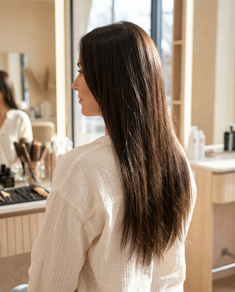 Invisible Long Tape Weft worn — AI-assisted styling preview