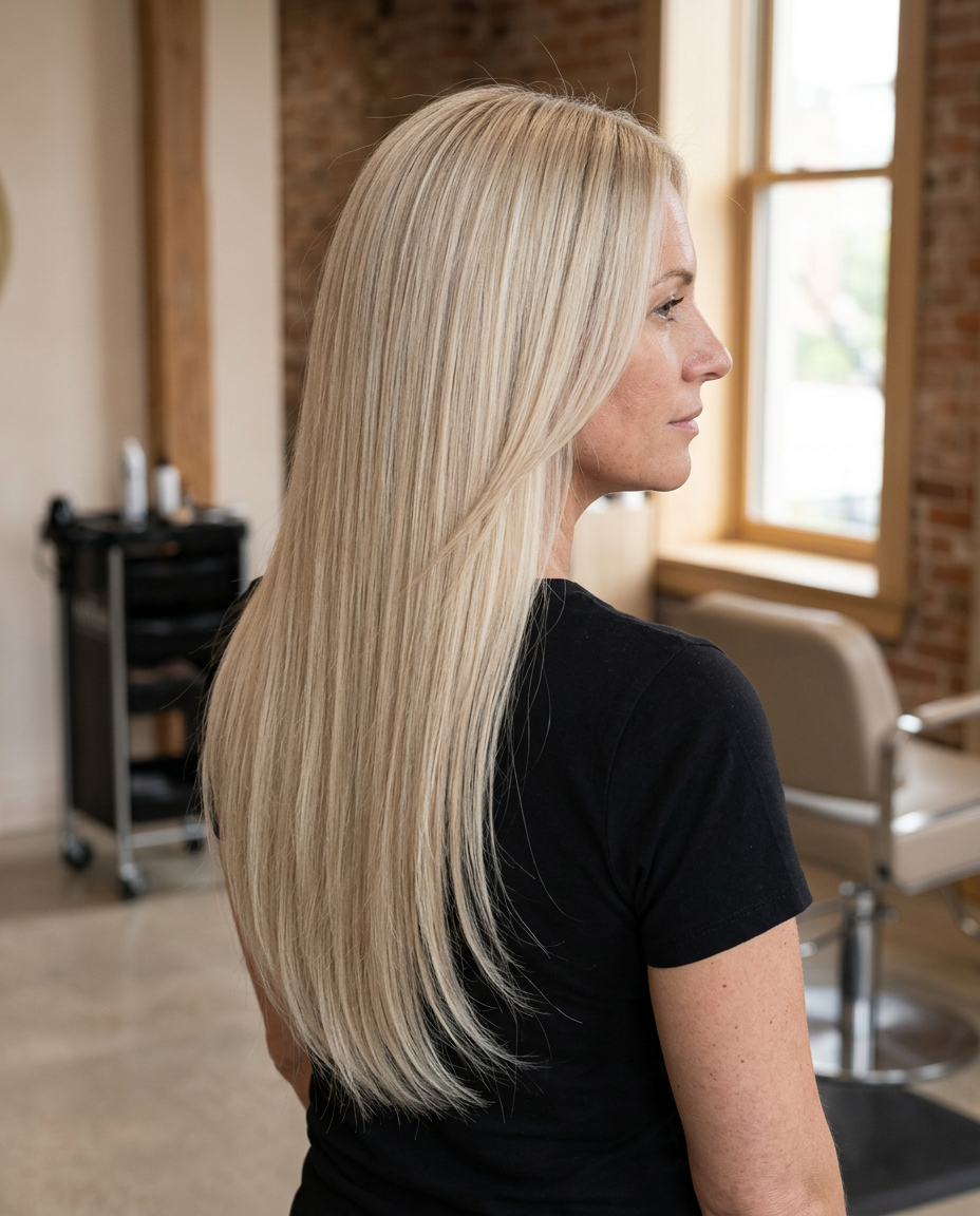 Seamless Tape-In Extensions worn — AI-assisted styling preview